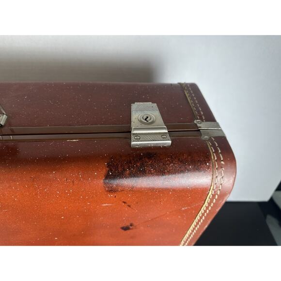 Vintage 1950s Suitcase Style No Key Brown Hardcase Train Luggage Deco - Picture 5 of 10